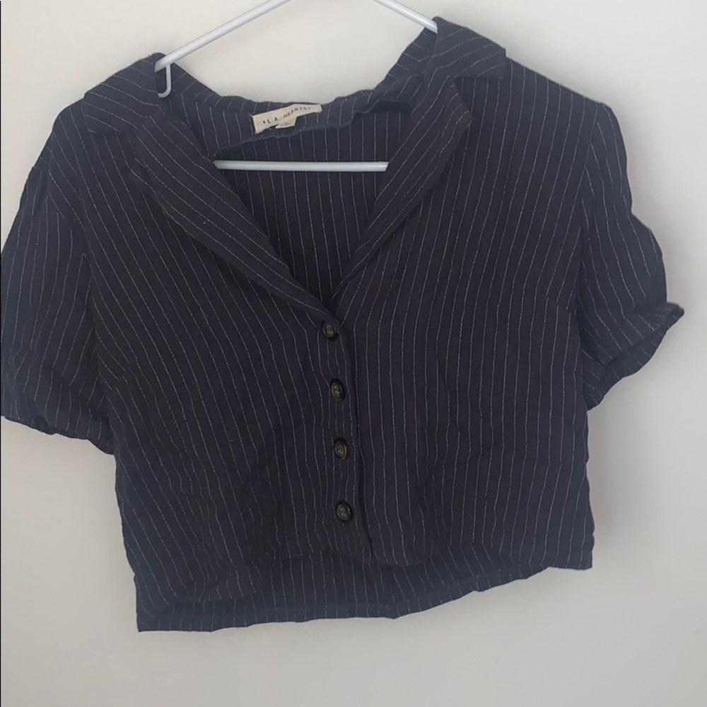 collared button up striped tee